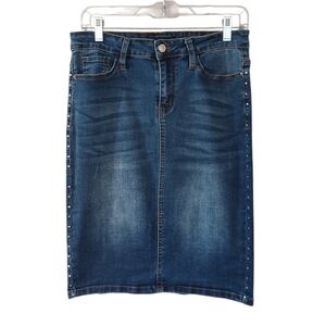 Style Me Studded Stretchy Denim Pencil Skirt With Pockets Size Small